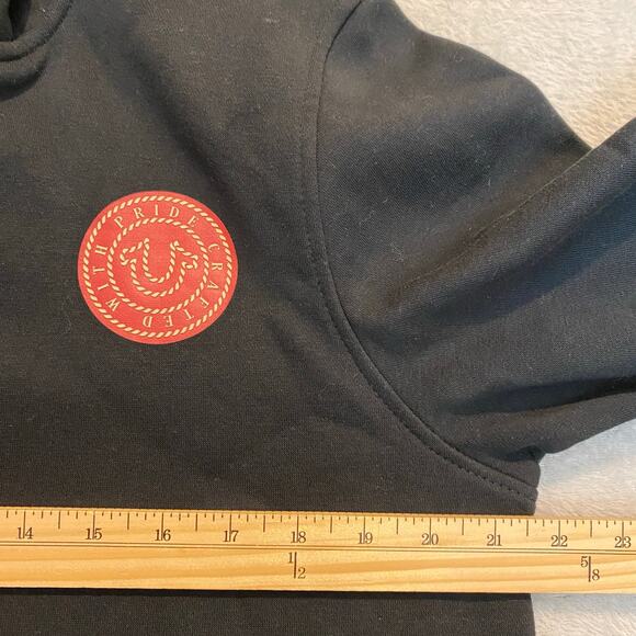 True Religion Y2K College Zip Hoodie Sweatshirt Men M Jet Black Logo Skater NWT - Picture 7 of 11